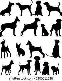 dog set black silhouette, isolated, vector