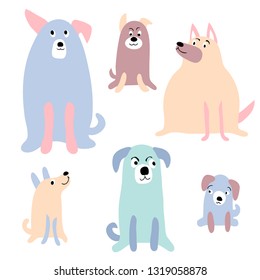 dog set color cartton cute funny children illustration for your paaper clothes sticker design