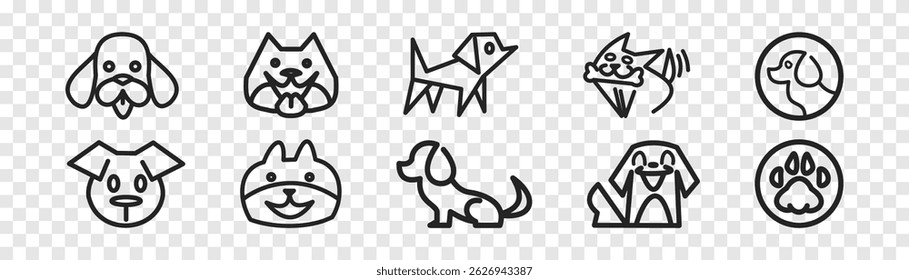 Icono de conjunto de perros. Ilustración vectorial.