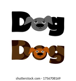 Dog set lettering for logo. Vector color isolated illustration.