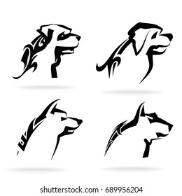Dog set, on white background, illustration, tribal