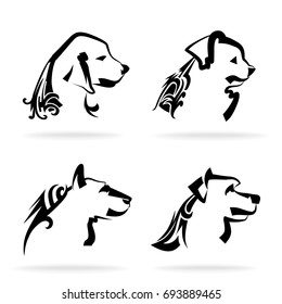 Dog set, on white background, illustration, tribal