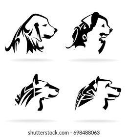 Dog set, on white background, illustration, tribal