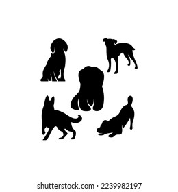 dog set silhouette icon logo