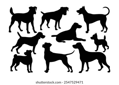 Dog set silhouettes isolated flat vector illustration on white background.