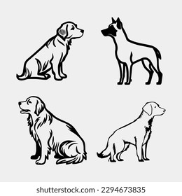 dog set vector isolated on white