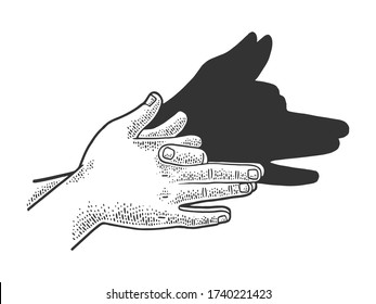 Dog shadow by hands sketch engraving vector illustration. T-shirt apparel print design. Scratch board imitation. Black and white hand drawn image.