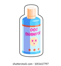 Dog shampoo cartoon sticker vector illustration for pet shop