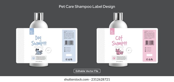 Diseño de etiquetas de champú de perro, diseño de etiquetas de champú de gato, diseño de etiquetas de productos de cuidado de mascotas, diseño de envases, ilustración de etiquetas de botellas de archivo vector editable