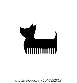 Dog in the shape of a comb. Pet grooming logo design template. Vector illustration on white background.