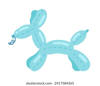 Icono vectorial de globo en forma de perro. Un lindo juguete de goma inflado con helio o oxígeno. Una colorida mascota turquesa para la fiesta, cumpleaños. Graciosa figura de cachorro para un niño, pequeño. Clíparte de dibujos animados aislados en blanco