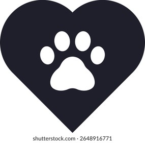 Dog shelter icon with a paw inside a heart. 