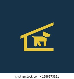dog shelter icon, dog shelter symbol. Flat vector sign isolated on blue background. Simple vector illustration for graphic and web design.