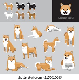 Hund Shiba Inu Cartoon Vektorgrafik Farbvariable Set