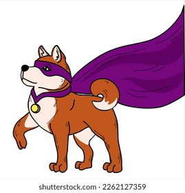 Dog shiba inu superhero in red cape and mask. Isolate on a white background.