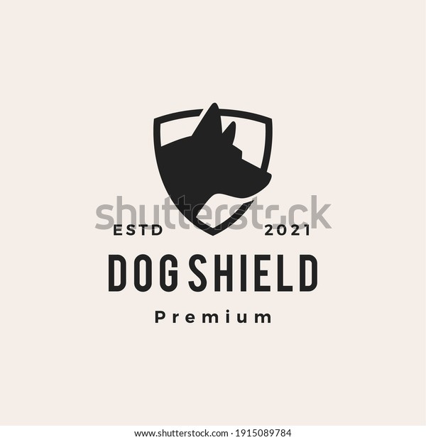 dog\
shield hipster vintage logo vector icon\
illustration