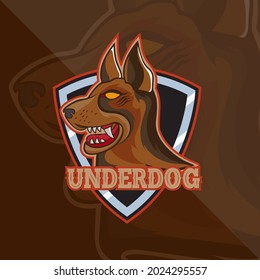 dog with shield mascot esport logo design logo template, tshirt team.