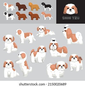 Dog Shih Tzu Cartoon Vector Illustration Color Variation Set