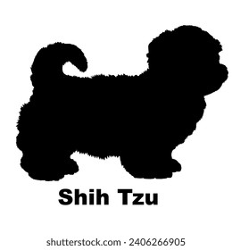 Dog Shih Tzu silhouette Breeds Bundle Dogs on the move. Dogs in different poses.
The dog jumps, the dog runs. The dog is sitting lying down playing
 svg