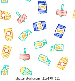 Dog Shop Accessories Vector Seamless Pattern Color Line Illustration