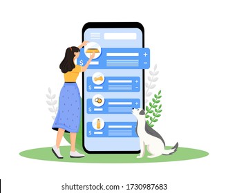 Dog Shop Cartoon Smartphone Vector App Screen. Puppy Owner Choose Product For Domestic Animal. Mobile Phone Display With Flat Character Design Mockup. Pet Store Application Telephone Interface