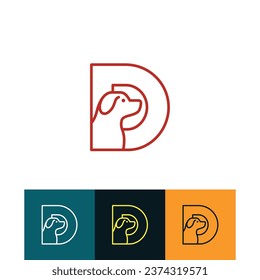 Dog shop Logo of Letter D Pet paw store icon vector, animal care symbol, veterinary clinic label.