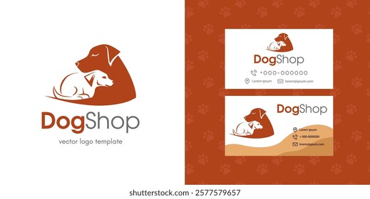 Dog shop vector logo template, seamless pattern and business card template.