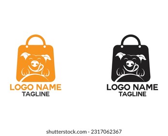 Dog Shopping bag logo. Bag logo. Dog food Shop. Drop shipping. Shopping. Food. Business. Premium. Templet.
