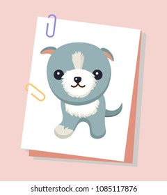 Dog with short ears, poster with pet having little tail and calm expression friendly creature sitting vector illustration isolated