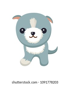Dog with short ears, poster with pet having little tail and calm expression friendly creature sitting vector illustration isolated on white background