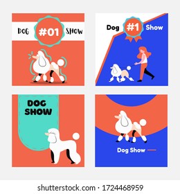 Dog show banners for social media, Poodle vector illustration in flat modern style