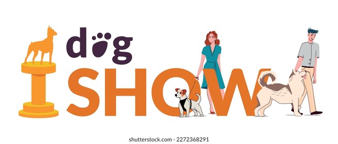 Perro mostrar texto plano con personas y sus mascotas en ilustración vectorial de fondo blanco