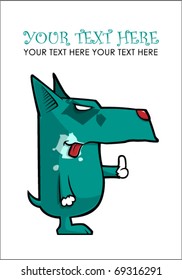 Dog showing a finger. Vector. Place for your text.