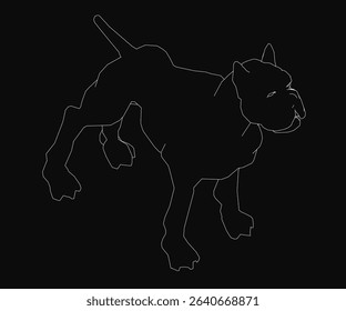 A dog is shown in a black and white image. The dog is a pitbull and is standing on a black background. The image is a silhouette of the dog, which gives it a sense of depth and dimension