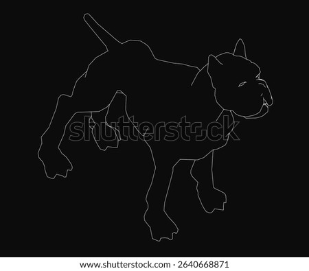 A dog is shown in a black and white image. The dog is a pitbull and is standing on a black background. The image is a silhouette of the dog, which gives it a sense of depth and dimension