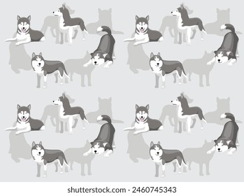 Dog Siberian Husky Grey Coat Cartoon Cute Seamless Wallpaper Background