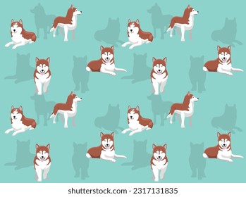 Perro Siberian Husky Rojo Abrigo Cute Caricatura Papel de escritorio sin costura Fondo
