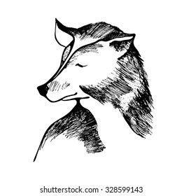 Dog. Siberian husky. Vector hand drawn illustration.