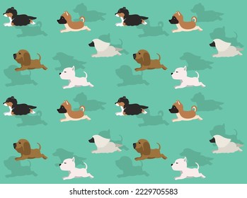 Dog Side Walking Bloodhound Akita Afghan Hound Pitbull Terrieer Cartoon Character Seamless Wallpaper Background
