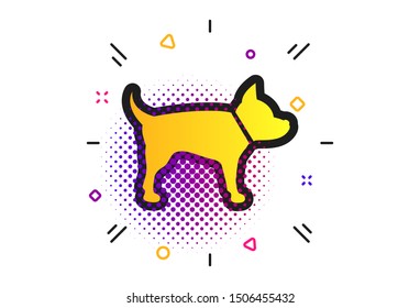 Dog sign icon. Halftone dots pattern. Pets symbol. Classic flat dog icon. Vector