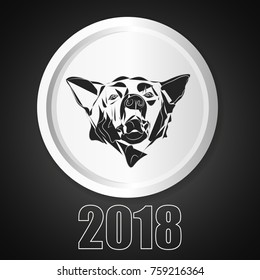 Dog sign icon. Pets symbol. Vector silhouette of a dog head in circle. Symbol of 2018