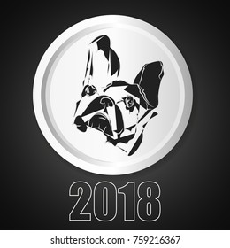 Dog sign icon. Pets symbol. Vector silhouette of a dog head in circle. Symbol of 2018
