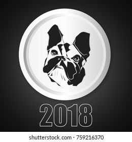 Dog sign icon. Pets symbol. Vector silhouette of a dog head in circle. Symbol of 2018
