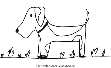 Dog sign illustration image. 
Hand drawn image artwork of dog. 
Simple cute original logo.
Hand drawn vector illustration for posters, cards, t-shirts.