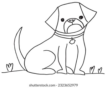 Dog sign illustration image. 
Hand drawn image artwork of dog. 
Simple cute original logo.
Hand drawn vector illustration for posters, cards, t-shirts.