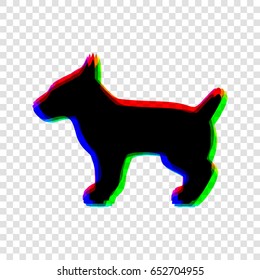Dog sign illustration. Vector. Black icon with red-green-blue contours on transparent background.