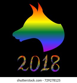 dog sign on a black background 2018, rainbow coloring,vector