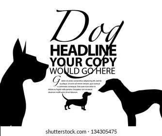 Dog silhouette Ad poster template. EPS 8 vector, grouped for easy editing. No open shapes or paths.