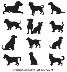 Dog Silhouette, Animal Silhouette Illustration. Silhouette Dog on white background. 