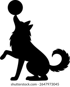 Dog silhouette balancing a ball on its nose. Minimalist vector design is ideal for use in pet-related content, advertisements, educational materials, or graphic compositions